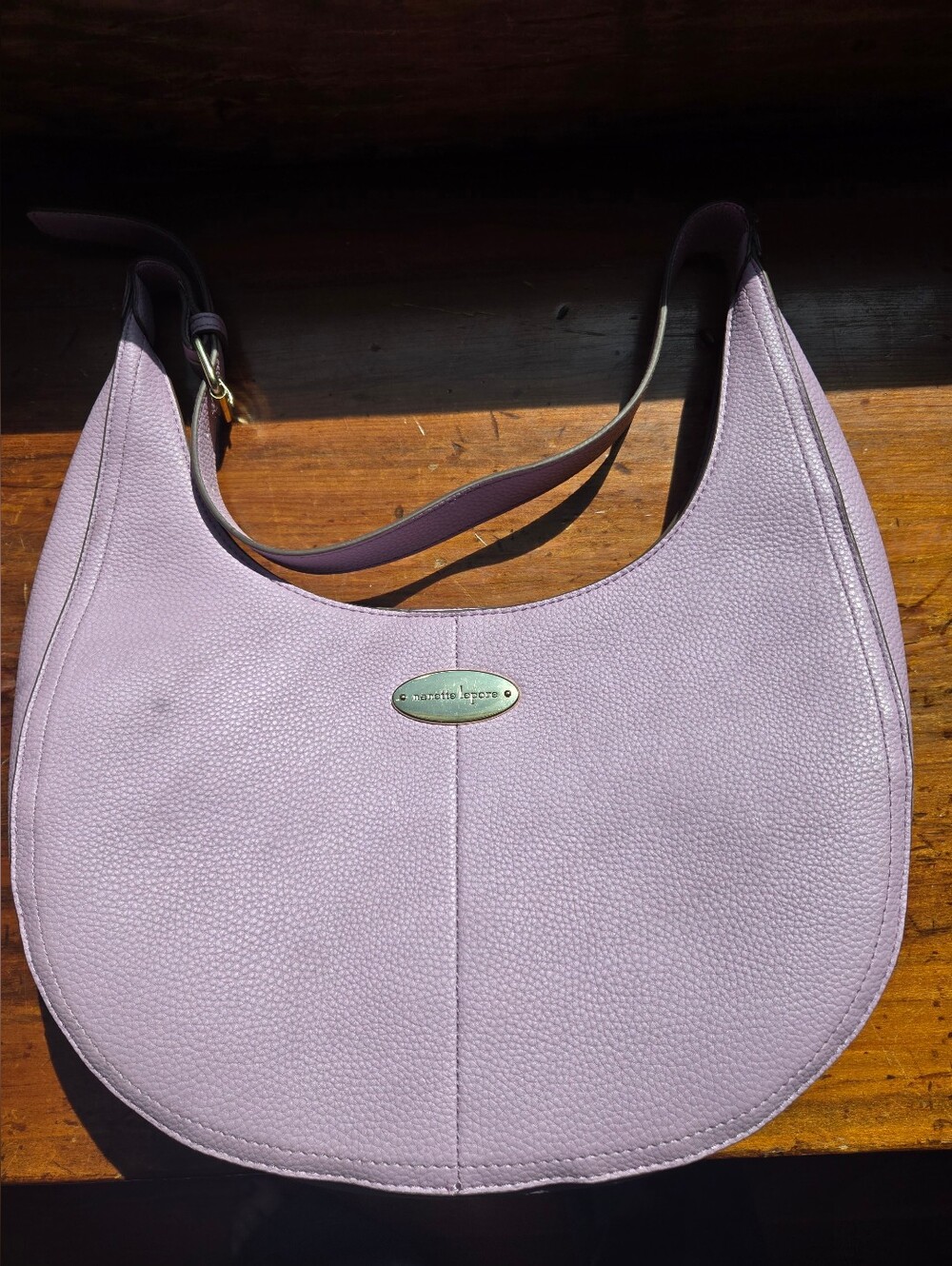 Nanette Lepore Lilac Pebbled Leather Crescent Hobo Shoulder Bag